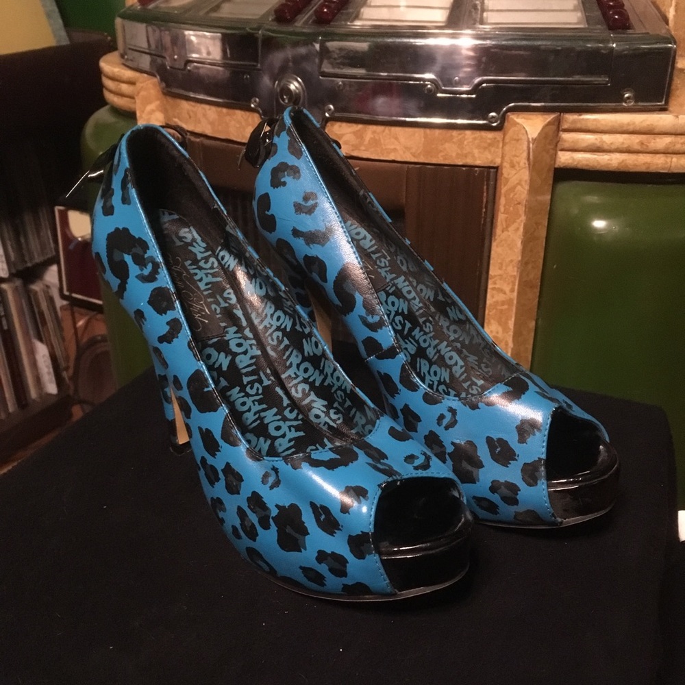 Iron Fist Blue & Black Leopard Heels 8